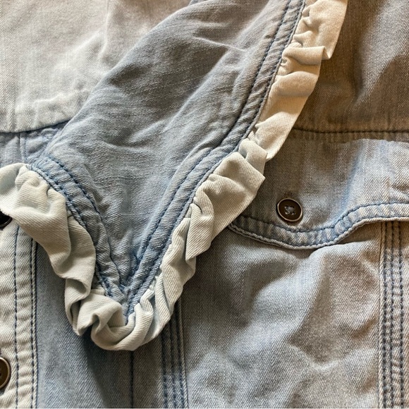 Free People Daisy Baby Patchwork Denim Top with Wide Collar and Ruffle Detail - Picture 5 of 13